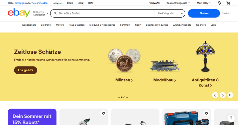 Giao diện trang mua sắm eBay