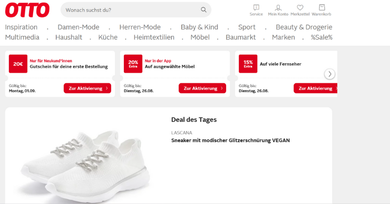 Giao diện trang web mua sắm Otto